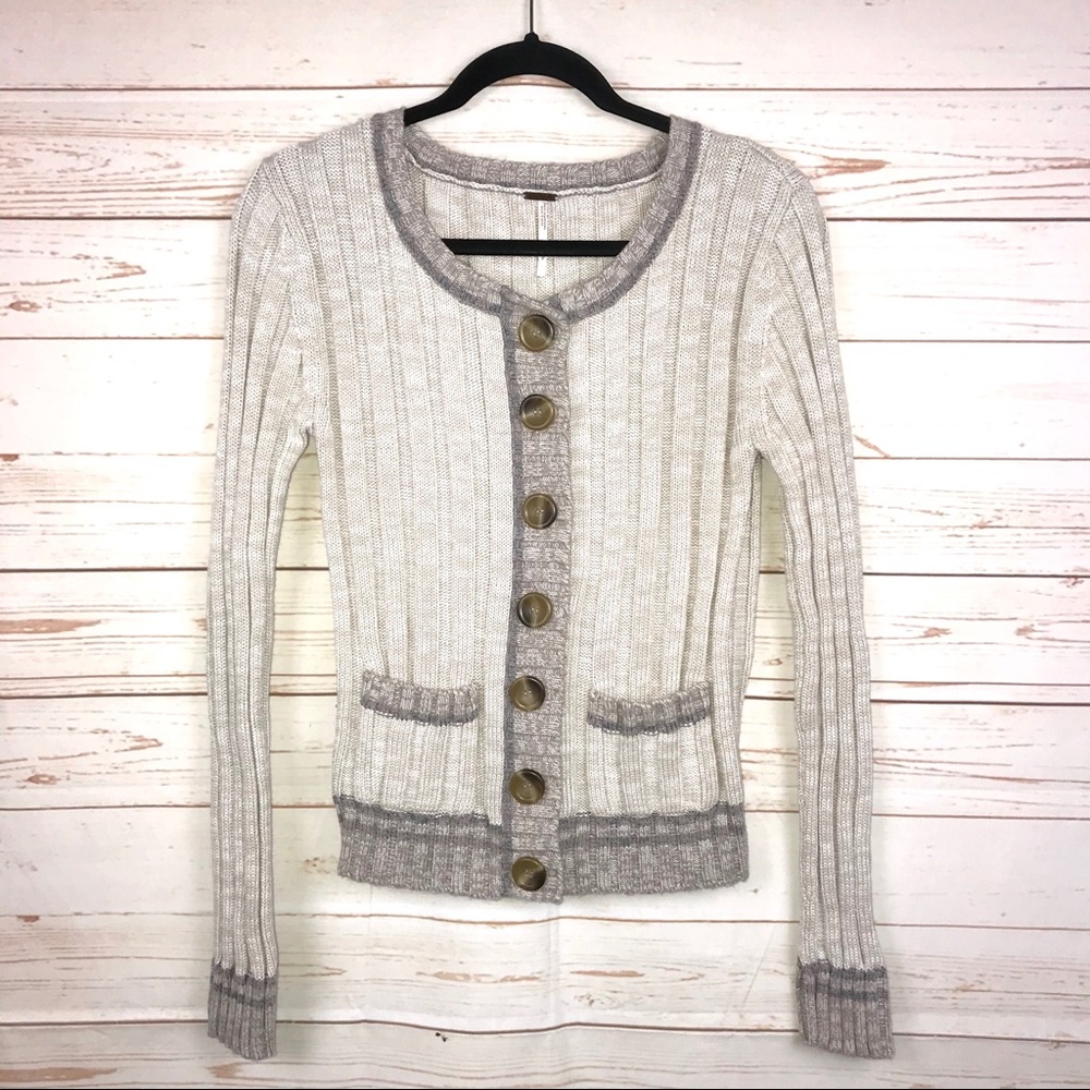 Free People Oatmeal Angora Ribbed Button Cardigan  Size S
